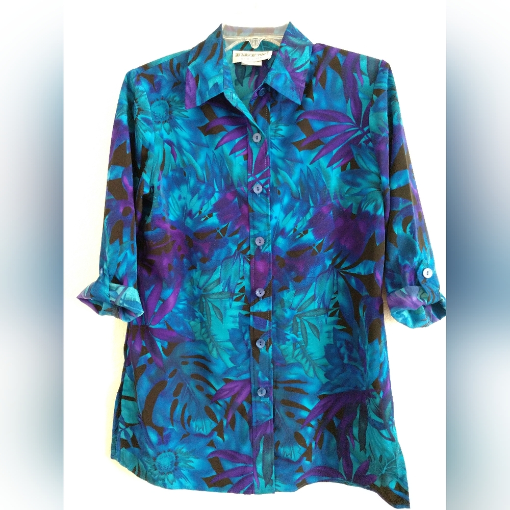 Pretty Brownstone Studio NY Floral Tunic Blouse Shirt Long Size Small Chest 34"